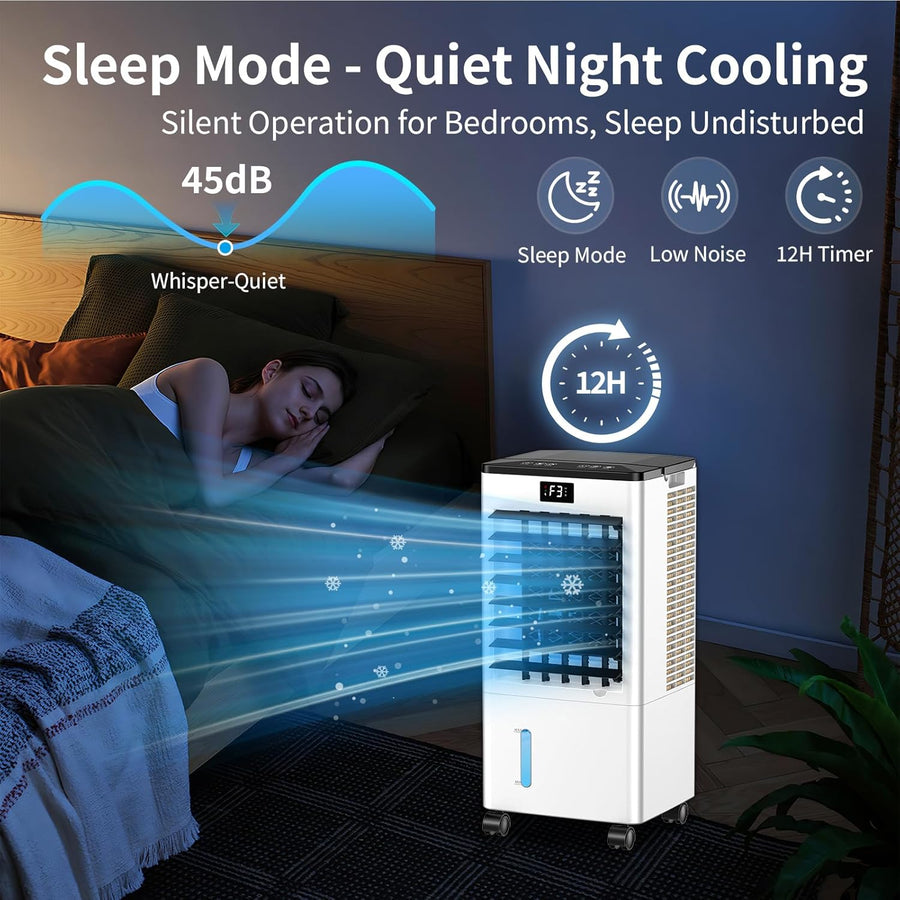 Refroidisseur d'Air Évaporatif 60W — Réservoir 8L & 4 Sachets de Glace