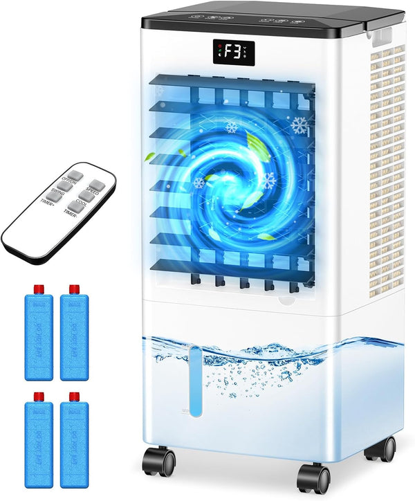 Refroidisseur d'Air Évaporatif 60W — Réservoir 8L & 4 Sachets de Glace