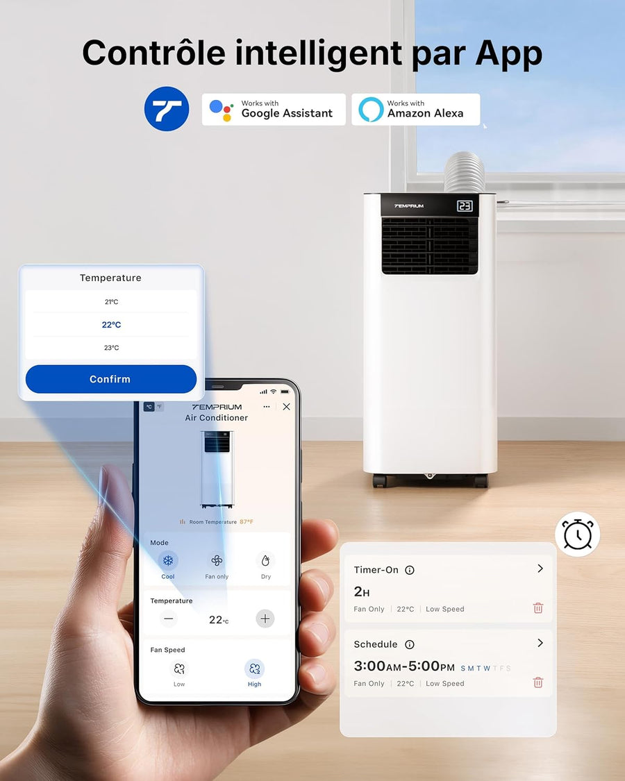 Climatiseur Mobile 7000 BTU 3-en-1 — App, 48 dB, Kit Fenêtre