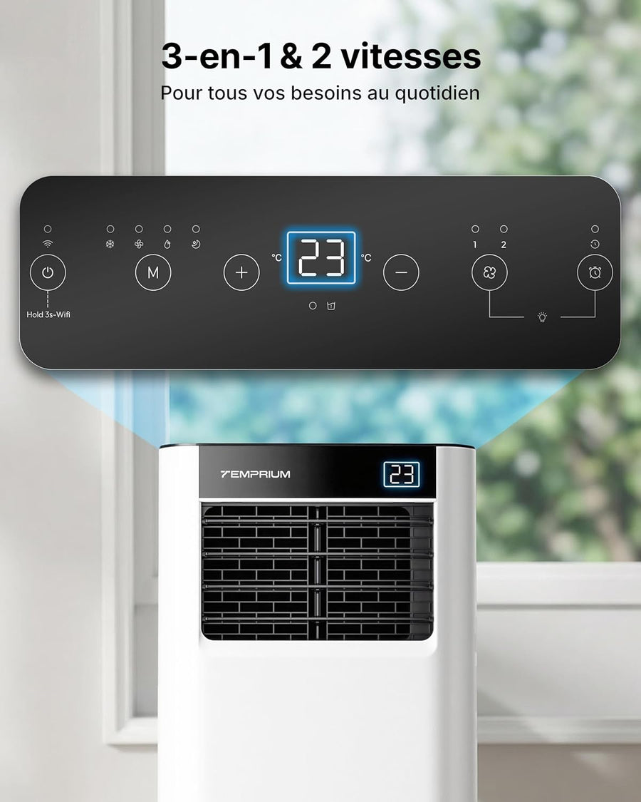 Climatiseur Mobile 7000 BTU 3-en-1 — App, 48 dB, Kit Fenêtre