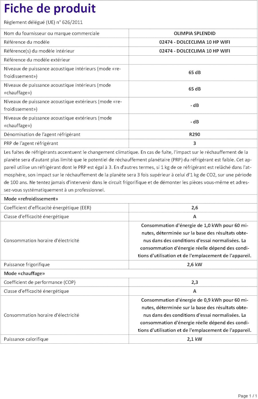 Olimpia Splendid Dolceclima 7000 BTU — Pompe à Chaleur WiFi