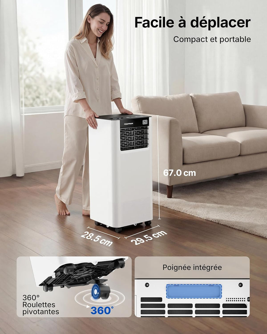 Climatiseur Mobile 7000 BTU 3-en-1 — App, 48 dB, Kit Fenêtre