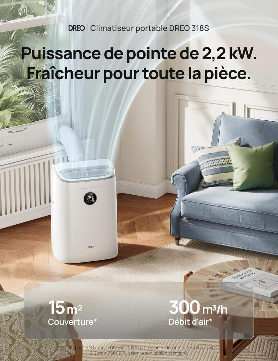 Climatiseur Mobile REO 7500 BTU 3-en-1 – Refroidissement, Ventilation & Déshumidification | Silencieux, Contrôle App & Voix, Kit Fenêtre Inclus