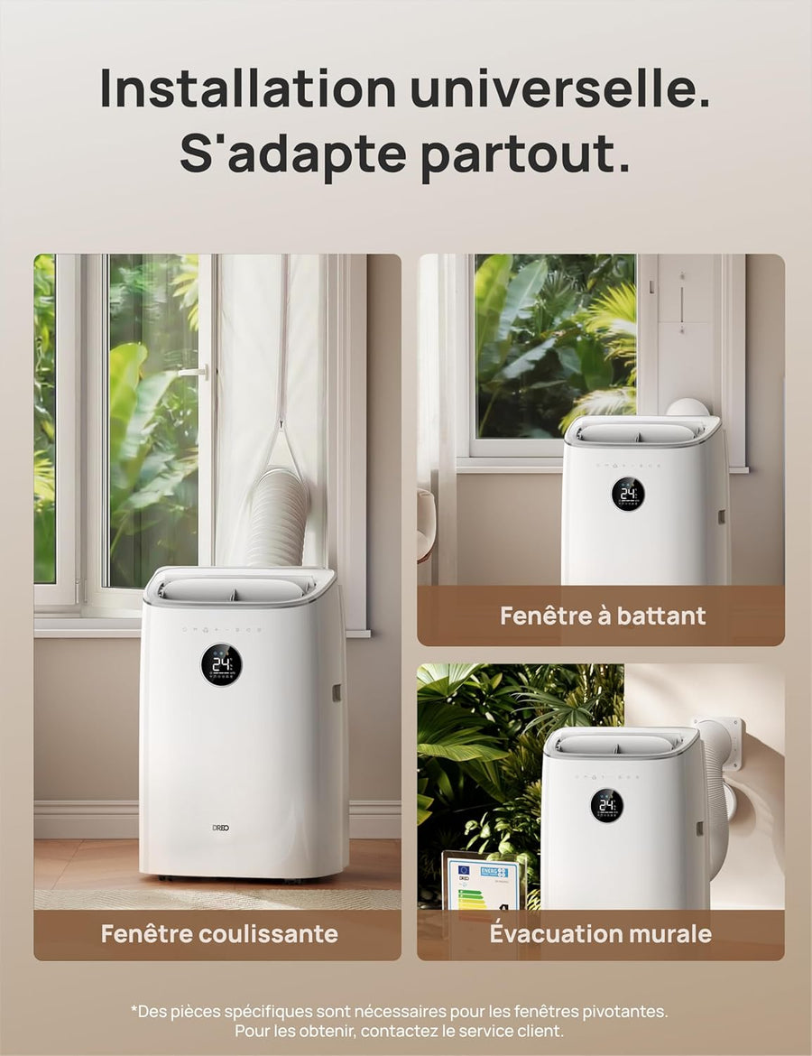 Climatiseur Mobile REO 7500 BTU 3-en-1 – Refroidissement, Ventilation & Déshumidification | Silencieux, Contrôle App & Voix, Kit Fenêtre Inclus