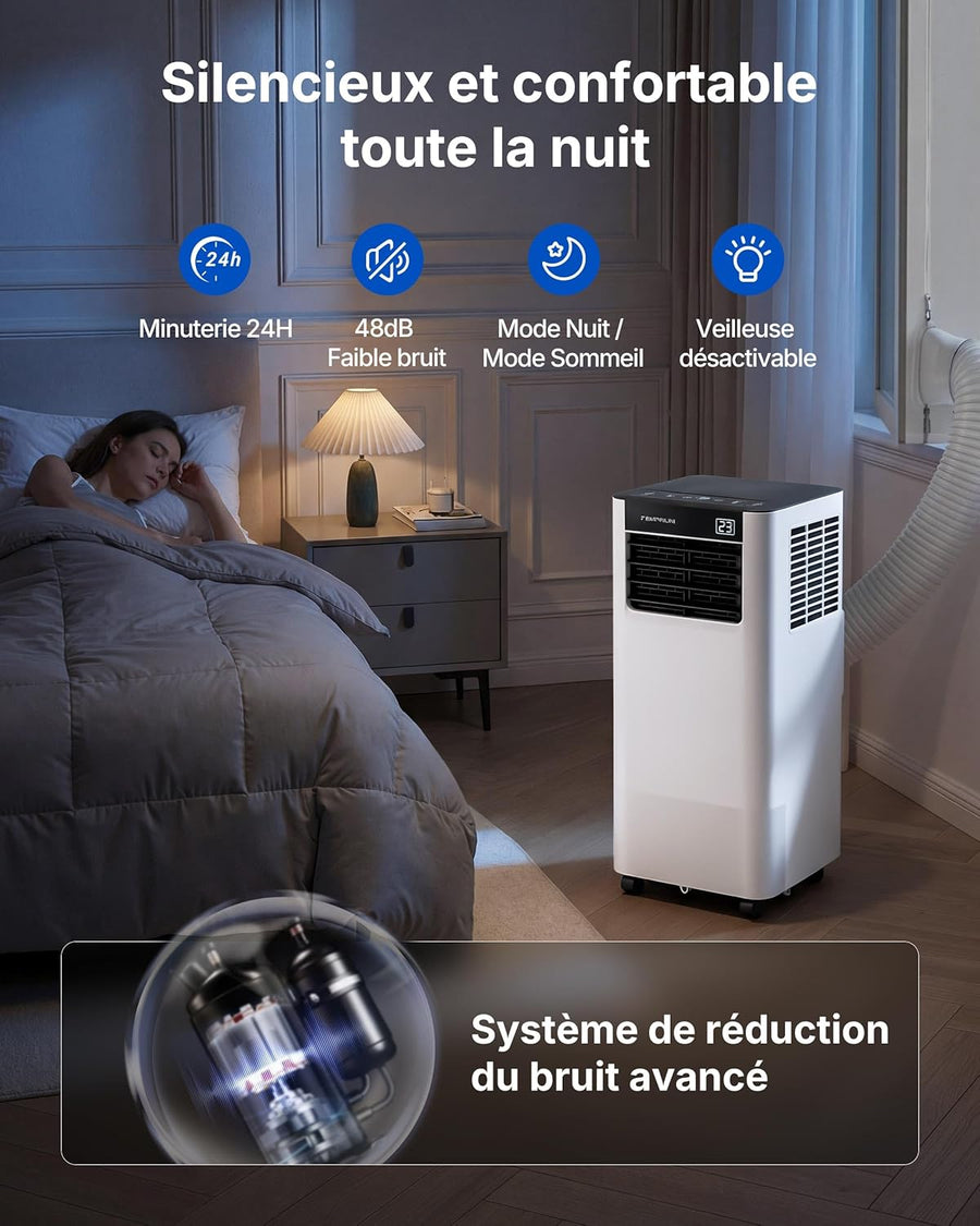 Climatiseur Mobile 7000 BTU 3-en-1 — App, 48 dB, Kit Fenêtre
